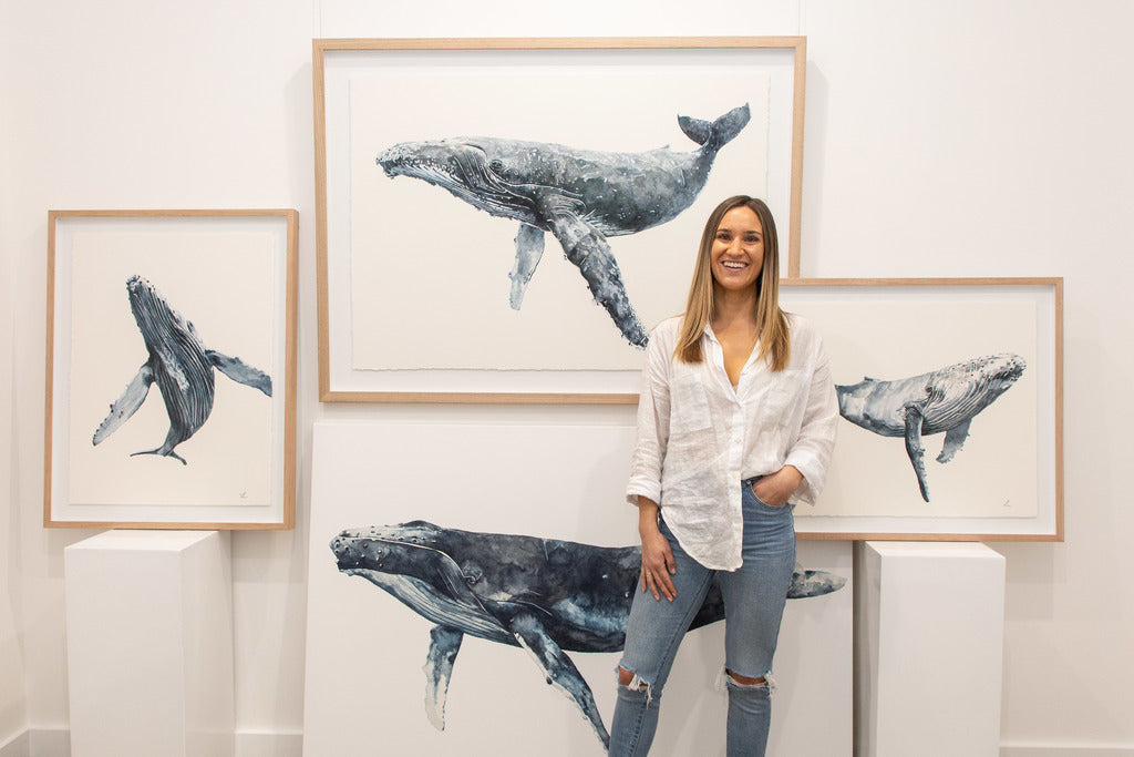 Picture of Leah watercolour artist of whale shark and turtle design