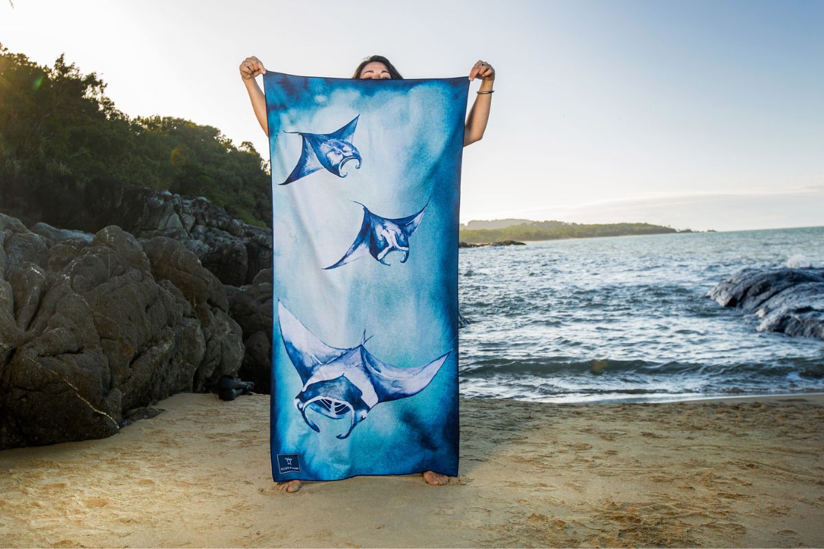 Sustainable beach towel manta ray design